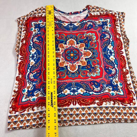 Westport Top Women 2X Red Paisley Bandana Print Pullover Sleeveless Boho Chic - Picture 3 of 7